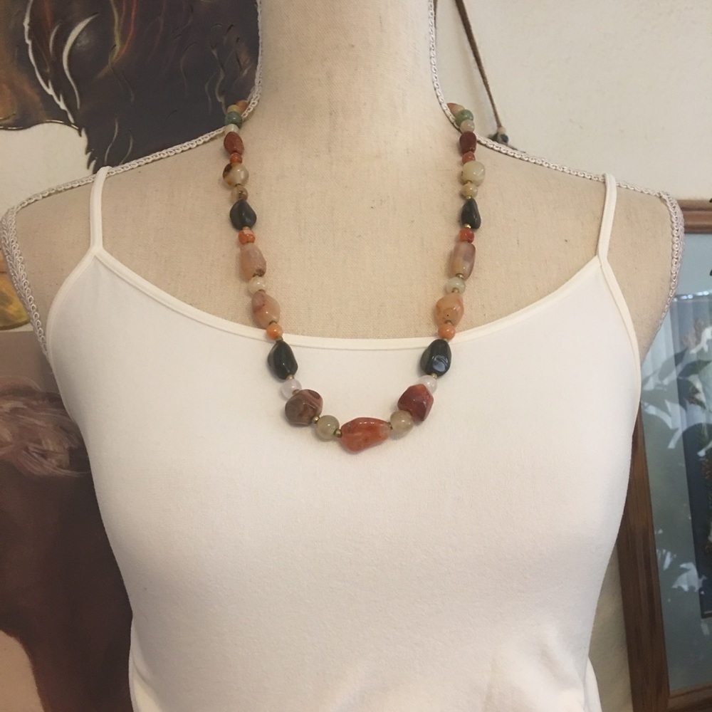 Vintage 80s genuine polished agate necklace